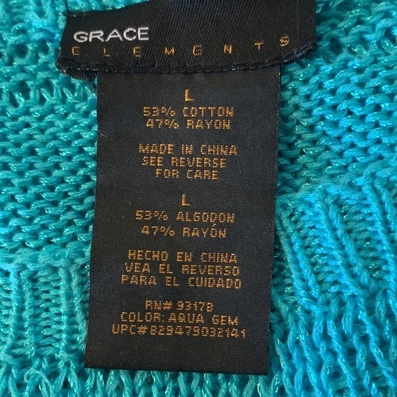 Grace Elements Boat Neck Cotton and Rayon Teal Ladies Sweater Size Large - Picture 5 of 7